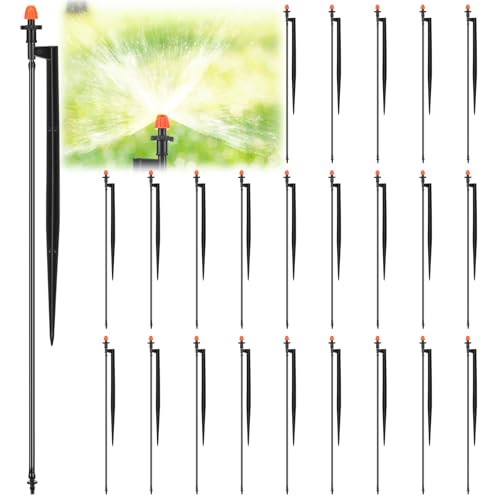 Geelin 25 Pcs 360 Degree Irrigation Sprinkler Heads with 12" Stake Drip Micro Spray Emitters with 1/4" Irrigation Tubing on Riser Stake Micro Spray Sprinkler Assembly for Garden Watering System - style: 360 Degree