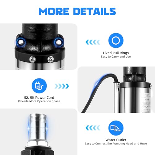 24 V Well Pump Deep Well Submersible Water Pump 200W Solar Pump Stainless Steel Deep Well Submersible Water Pump for Irrigation Home Industrial Livestock Drinking or Tank Filling (24V 200W) - color: 24v 320w
