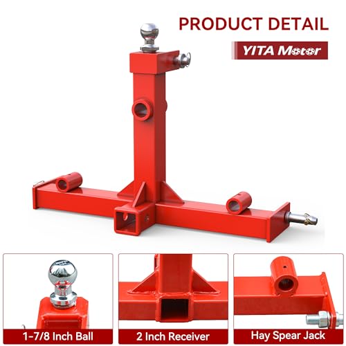 YITAMOTOR 3 Point Trailer Hitch with 2" Receiver for Category 1 Tractors