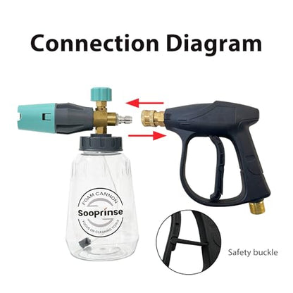Sooprinse Short Pressure Washer Gun With Foam Cannon, High Pressure Snow Foam Lance, 1/4 Inch Quick Connector, Power Washer Blaster, Car Wash Mitt, 3000 PSI, 1 Liter - color: Black