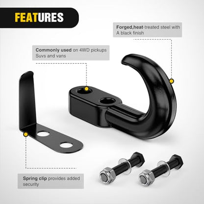 Nilight 2Pcs Bolt-On Tow Hooks with Spring Clip 10,000LBS 2Pcs Black Forged Recovery Tow Hooks Compatible with Jeep Ford Dodge Chevy GMC Toyota Pickup Truck - color: Bolt-On Tow Hooks