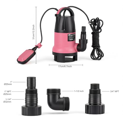 Prostormer 1HP 3700GPH Submersible Sump Pump with Automatic Float Switch - color: Pink