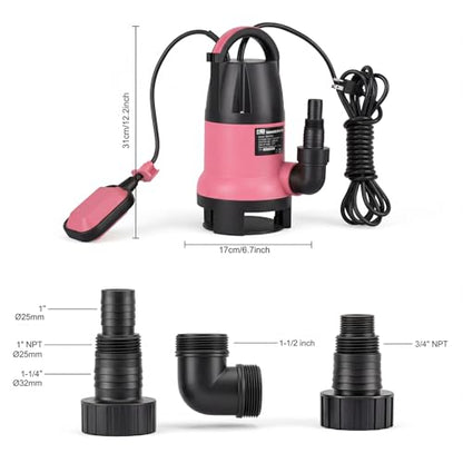 Prostormer 1HP 3700GPH Submersible Sump Pump with Automatic Float Switch - color: Pink