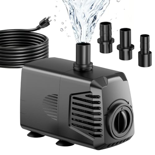 POPOSOAP 200GPH Submersible Water Pump, Water Fountain (700L/H, 12W) with 5.9FT High Lift Adjustable & 3 Nozzles & 9.8FT Cord, Ultra Quiet Aquarium Pump for Pond Fountain Waterfall Hydroponics-Q102 - size: 200GPH