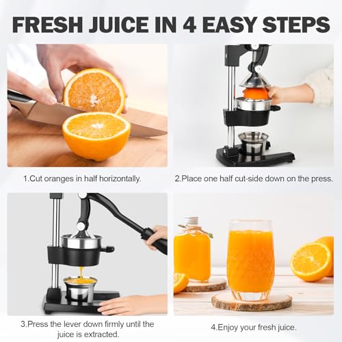 Lemon Squeezer Manual Citrus Juicer Press, Heavy Duty Cast Iron Orange Juicer with Stainless Steel Cone, Commercial Lever Juice Press for Lemon, Lime & Citrus Fruits, Easy to Clean - color: Black