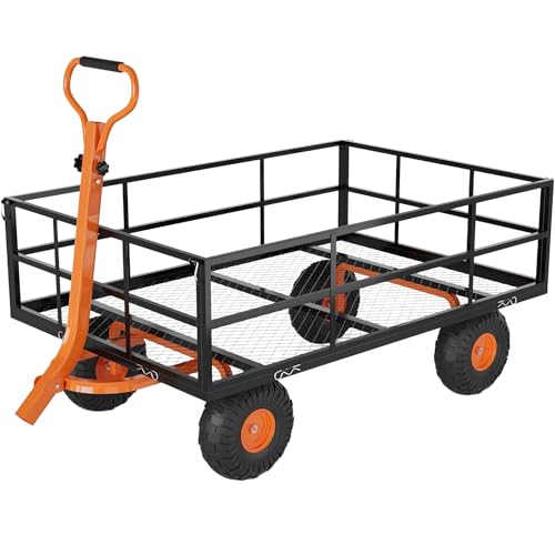 Heavy Duty Garden Wagon, 1200 LBS Capacity Utility Outdoor Cart, Enhanced Steel Mesh Metal Wagon with Removable Panels and Robust 13" Tires for Garden, Yard, Lawn - size: 1200LBS