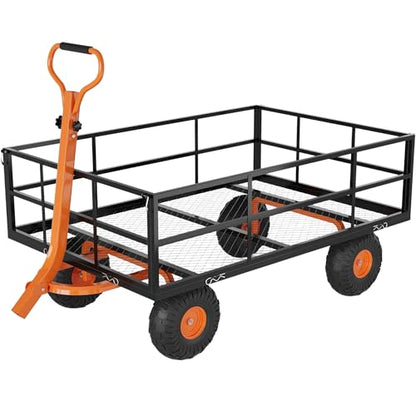 Heavy Duty Garden Wagon, 1200 LBS Capacity Utility Outdoor Cart, Enhanced Steel Mesh Metal Wagon with Removable Panels and Robust 13" Tires for Garden, Yard, Lawn - size: 1200LBS