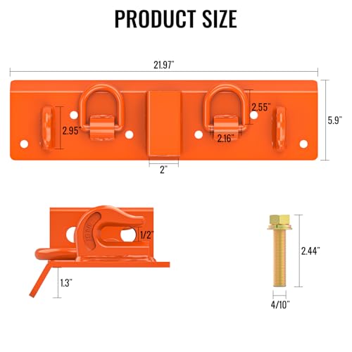 Tractor Bucket Hooks with 2" Receiver, 3/8" Bolt On Grab Hooks&1/2" D Rings