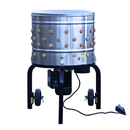 ROOTS and HARVEST Chicken Plucker De-Feather Remover Poultry & Fowl Food Processor Stainless Steel Heavy Duty Electric 1.2HP 120VAC 280RPM Planetary Gear Motor 92 Soft Fingers 20" Drum Diameter