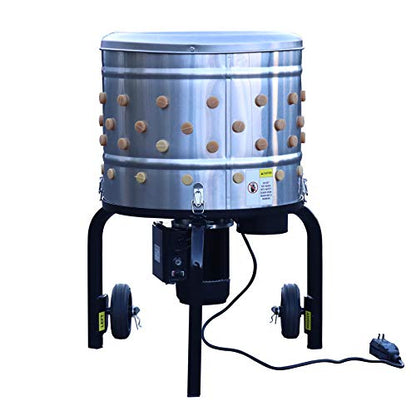 ROOTS and HARVEST Chicken Plucker De-Feather Remover Poultry & Fowl Food Processor Stainless Steel Heavy Duty Electric 1.2HP 120VAC 280RPM Planetary Gear Motor 92 Soft Fingers 20" Drum Diameter