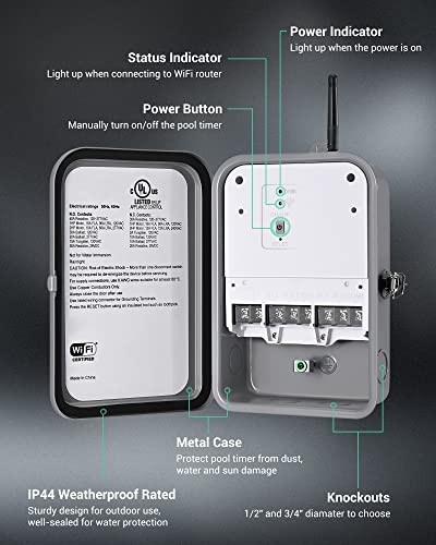 DEWENWILS Pool Pump Timer, Outdoor Smart Wi-Fi Timer Box - 40A 120-277V 2HP - style: 120-277VAC 2HP