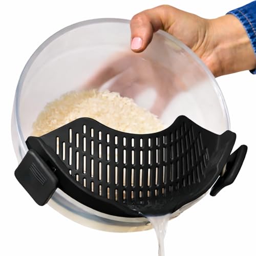 Anyday Silicone Clip On Pot Strainer, Black Sesame - color: Black Sesame