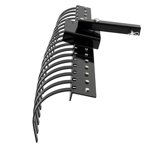WUTIST 48" Tow Behind Landscape Rake Compatible with ATV UTV Tractor W/2" Receiver for Leaves, Debris, Grass, Pine Needles