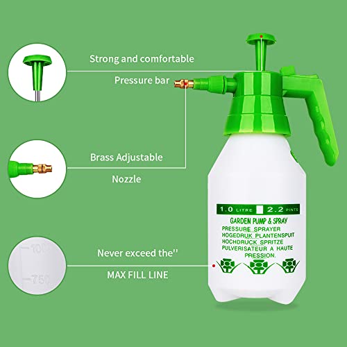 Garden Pump Sprayer,68oz/34oz Hand-held Pressure Sprayer Bottle for Lawn with Safety Value&Adjustable Nozzle, for Watering,Spraying Weeds,Home Cleaning and Car Washing,0.5 Gallon - size: 34oz