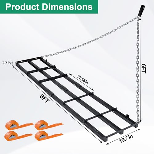 8 FT Drag Harrow Driveway Grader with 6 FT Chain - size: 8 FT