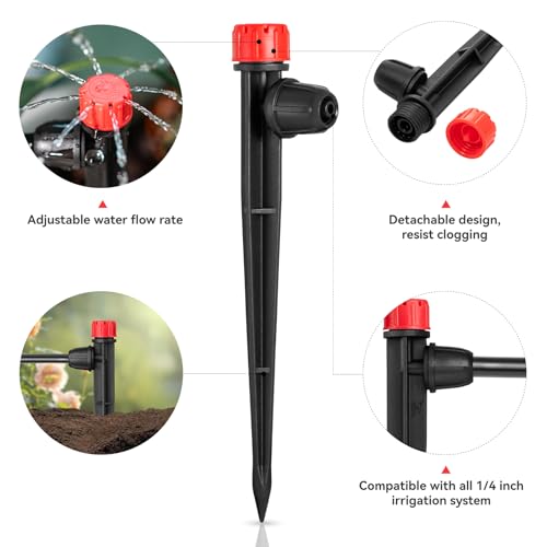 50pcs Drip Irrigation Emitters for 1/4" Tubing, 360 Degree Adjustable Flow - size: 50pcs Drip Emitters with Lock Barbed