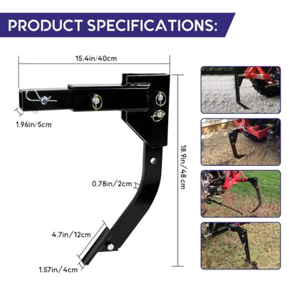 Hitch Mounted Ripper, 16'' Scarifier Shank, Updated Heavy Duty Hitch Lawn Trencher, Middle Buster Plow for CAT 0&1,3-Point Quick Hitch Tractors, 20mm Thicken Sub Soil Shank with 2 Ripper Teeth