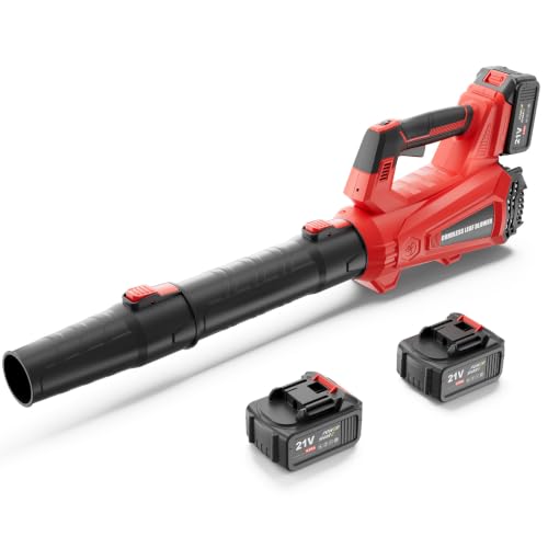 Leaf Blower Cordless 930 CFM 197 MPH with 2 x 4.0 Ah Battery Powered - color: Tomato red