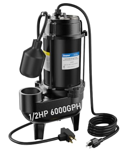 Acquaer 1/2 HP Submersible Sewage Pump 6000 GPH Cast Iron Effluent Pump - color: Black