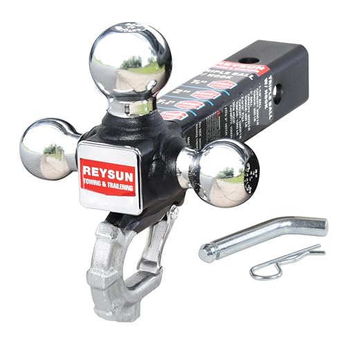 Trailer Hitch Tri-Ball Hitch with Hook, Tactical Tow Ball Hitch, Fits 2-inch Hitch Receiver, Chrome Triple Balls with Hitch Pin and Clip - color: Chrome, size: Ball with pin