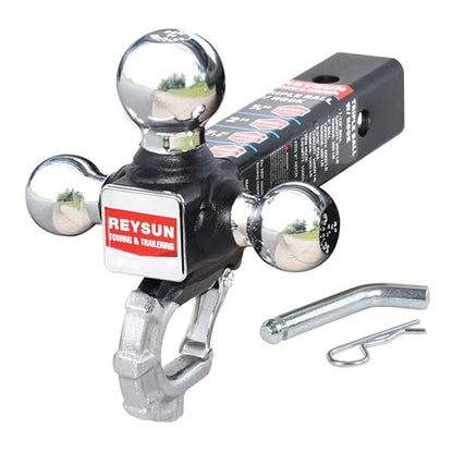 Trailer Hitch Tri-Ball Hitch with Hook, Tactical Tow Ball Hitch, Fits 2-inch Hitch Receiver, Chrome Triple Balls with Hitch Pin and Clip - color: Chrome, size: Ball with pin