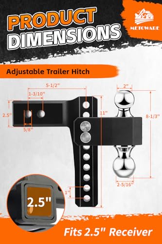 METOWARE 2.5'' Aluminum Adjustable Trailer Hitch, 8'' Drop/Rise,18K GTW - color: Black, size: 8'' Drop