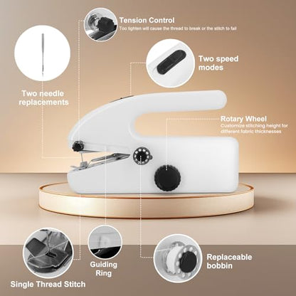 Handheld Sewing Machine, Dual Speed Portable Stitch for Beginners - color: White