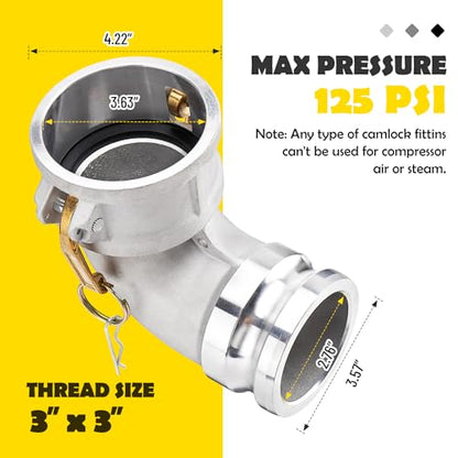 DA3030 Type DA Cam and Groove Hose Fitting - size: 3" Female Camlock x 3" Male Camlock(90°)