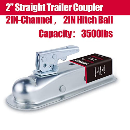 NBJINGYI Straight Trailer Coupler for 2" Ball and 2" Channel, 3500 lbs - size: BALL 2", CHANNEL 2" 3500LBS