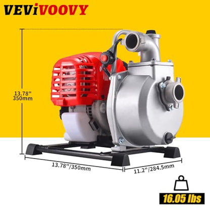 1.6HP 2 Stroke Gas Gasoline Water Pumps,1.5" Inch 1.25KW Petrol Water Transfer High Pressure Pump, 52CC Trash Pump 8500RPM Air Cooling Single-cylinder for Irrigation Pool