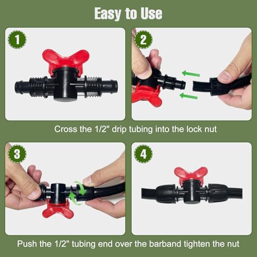 5 Pack 1/2 Inch Drip Irrigation Fittings Shut Off Valve for 1/2 Inch Drip Irrigation Tubing (1/2" ID x 0.60"-0.65" OD), Anti-Leak 1/2'' Drip Line Barbed Ball Valve Coupling Valve for Most 1/2" Tubing - size: 5 Pack 1/2" Shut Off Valve