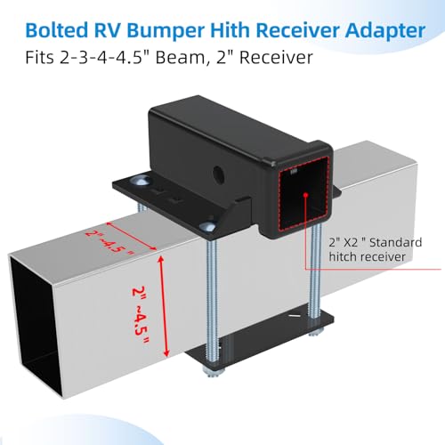 Bolt-On RV Hitch Receiver - 2" Adapter for 3-4" Camper Beams, 200lbs Reinforced Cargo Rack & Bike Mount - size: 200LBS