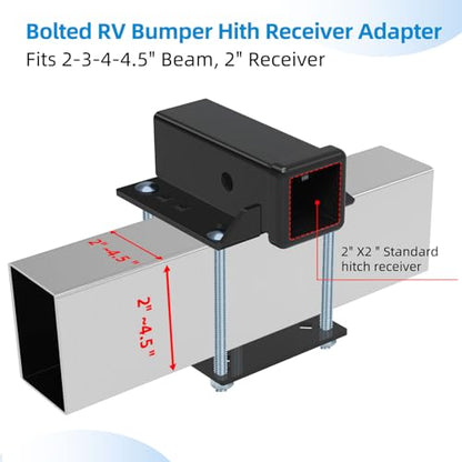 Bolt-On RV Hitch Receiver - 2" Adapter for 3-4" Camper Beams, 200lbs Reinforced Cargo Rack & Bike Mount - size: 200LBS