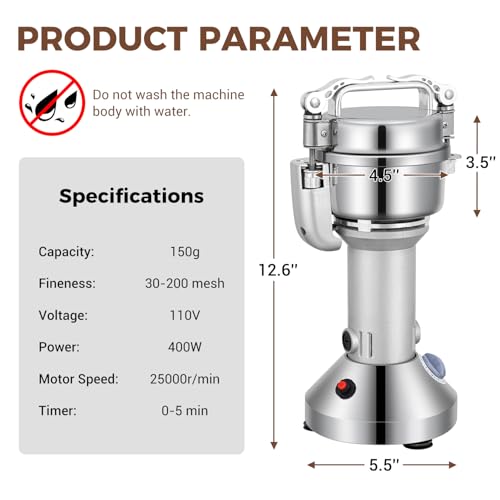 LEEVOT Grain Mill 150g Commercial Spice Grinder Electric 650W Stainless Steel Pulverizer Dry Grinder for Grinding Wheat, Oats, Corn, Pepper, and Coffee Beans – Grinders for Kitchen. - size: 150G