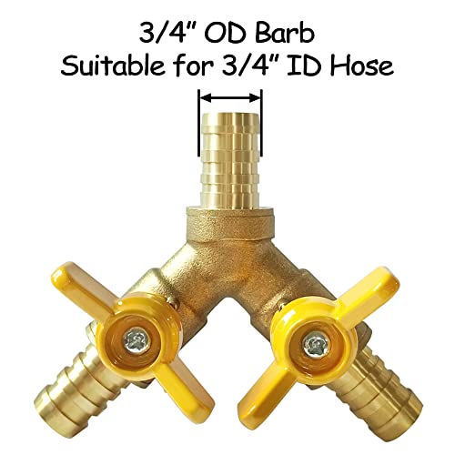 Uenede Brass 3/4 Inch Barb Ball Valve with 2-switch 3-way Y-shaped, 1PCS - size: 3/4"-1PCS
