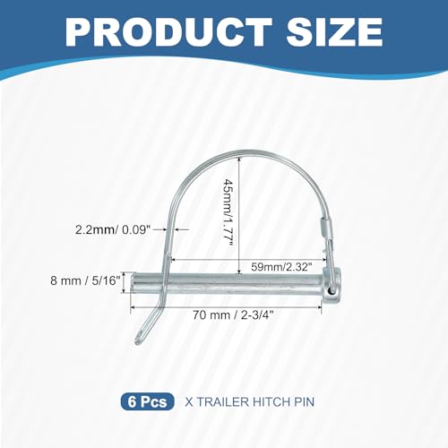 Trailer Coupler Pin, Pto Shaft Locking Hitch Pin W Ear - Fitting for (Farm Trailers - Wagons Towing - Garden Lawn Equipment - Hitches) 5/16" x 2-3/4" & 6 Pcs & Carbon Steel - size: 5/16" x 2-3/4"