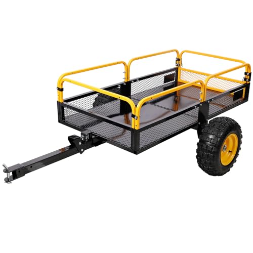 1000Lbs Heavy Duty Steel Garden Cart, Pull Behind Steel Yard Wagon Dump Trailer with Removable Mesh Sides, for ATV UTV Lawn Mower Tractor Yard Garden Farm Hauling,1000Lbs - size: 1000Lbs