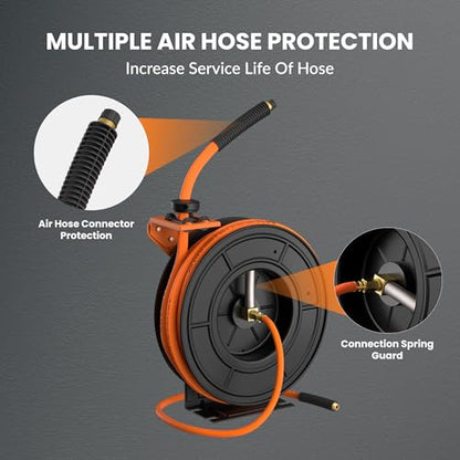 Giraffe Tools TA15 Retractable Air Hose Reel, 3/8" x 50ft, Open Steel - size: 50FT