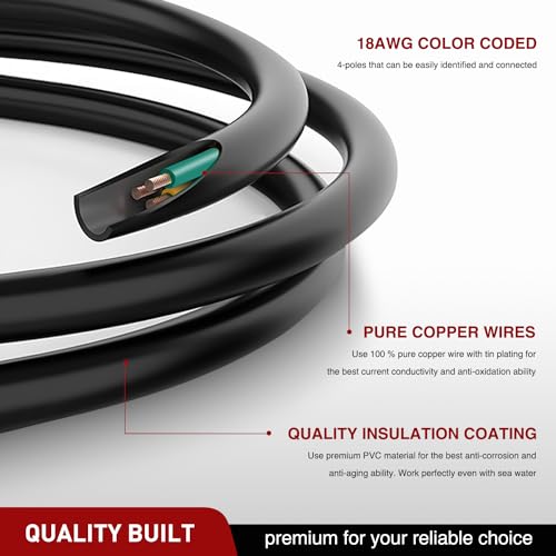 Nilight 4 Way Flat Trailer Coiled Extension Cable 3 Feet - color: 4 Way Coiled Jacket Cable 3 Feet