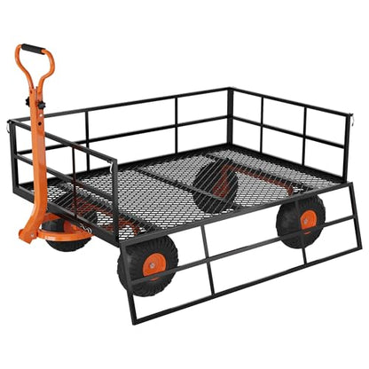Hipicute Heavy Duty 1200 Lbs Capacity Steel Garden Cart, Metal Utility Garden Carts and Wagons, with Removable Mesh Sides to Convert Into Flatbed, 2-in-1 Handle and 13" Tires - size: 1200 lbs