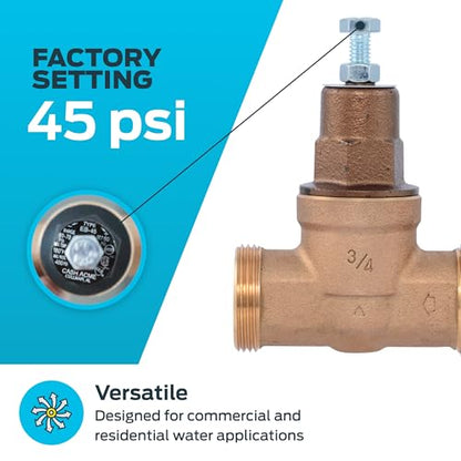 Cash Acme EB45 Pressure Regulating Valve, Single Union, 3/4 Inch NPT Female x NPT Female, Metal Top, 45 PSI, 24463-0045 - size: 3/4 in., style: Metal Top, 45 PSI, NPT Gauge Port