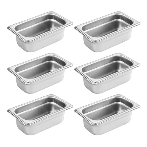 New Star Foodservice 1/9 Size Stainless Steel Steam Table Pan, 7.0 x 4.3 x 2.5", 18/8, 24 Gauge, NSF Certified, Set of 6 - size: 1/9, style: 2.5" Deep