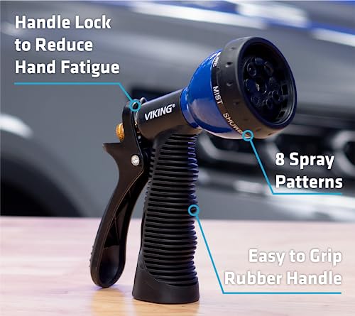 VIKING Garden Hose Nozzle with 8 Spray Patterns for Washing Cars - style: 8 Pattern Hand Control 2 Pack