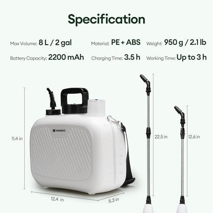 Maygrove 2 Gallon Electric Garden Sprayer, Rechargeable Telescopic Wand