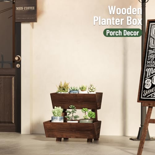 2-Tier Vertical Wooden Raised Garden Bed, Garden Planter Box,Carbonized - color: Carbonized, size: 2-Tier Small