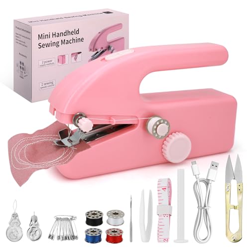 Handheld Sewing Machine, Dual Speed Portable Stitch for Beginners - color: Pink