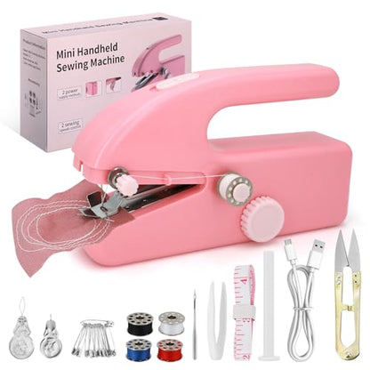 Handheld Sewing Machine, Dual Speed Portable Stitch for Beginners - color: Pink