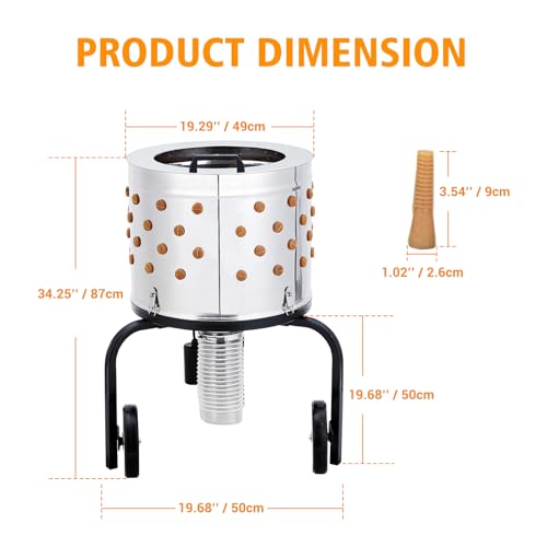 Powerful Plume Plucker for Poultry - Electric Chicken Plucker Machine - 20 Inch Stainless Steel Drum - 106 Soft Rubber Fingers - 550W, 280RPM - GFCI Waterproof, Transport Wheels - 106 Stick - size: Black