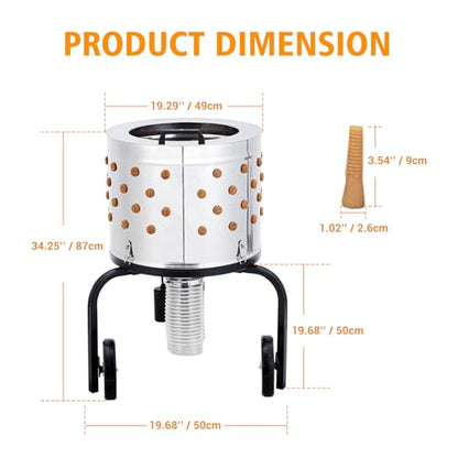 IDEALHOUSE Electric Chicken Plucker Machine – 20" Stainless Steel Drum – 550W, 280RPM – 106 Soft Rubber Fingers – GFCI Waterproof Safe, Transport Wheels – 106 Stick American Standard 120V, Black