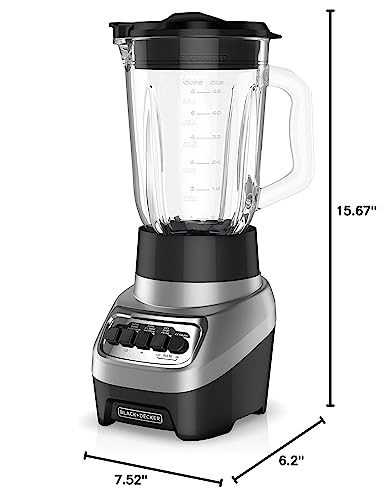 BLACK+DECKER PowerCrush Multi-Function Blender with 6-Cup Glass Jar, 4 Speed Settings, Silver - style: Countertop Blenders
